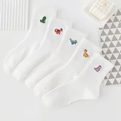 Inne - TEMU Zestaw 5 Par Skarpetek Damskich do Połowy Łydów z Kolorowym Haftem Dinozaurów - Całoroczne, Sportowe i Codzienne Skarpety z Prążkowaną Manżetą, - miniaturka - grafika 1