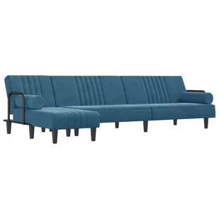 Sofa rozkładana L, niebieska, 260x140x70 cm, aksam - Narożniki - miniaturka - grafika 1