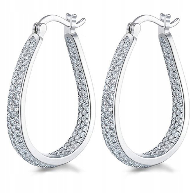 DUŻE SREBRNE KOLCZYKI ANGIELSKIE Z CYRKONIAMI NA ŚWIĘTA BOŻEGO NARODZENIA