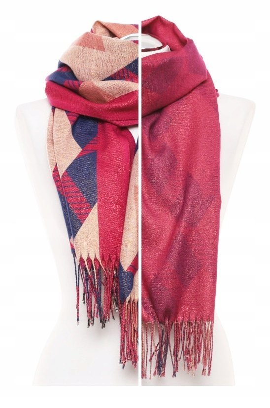 Szalik Damski Szal Wiosenny Geometryczny Modny Przyjemny Delikatny Moraj Pink