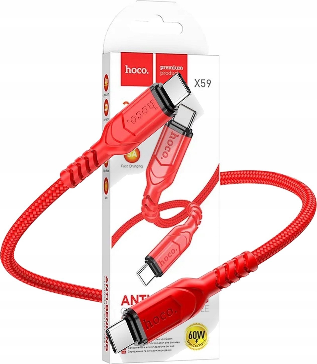 Kabel USB Hoco KABELPRZEWÓD Typ C do Typ C Fast Quick Charge 60 Wat, 3A| 2M Oplot