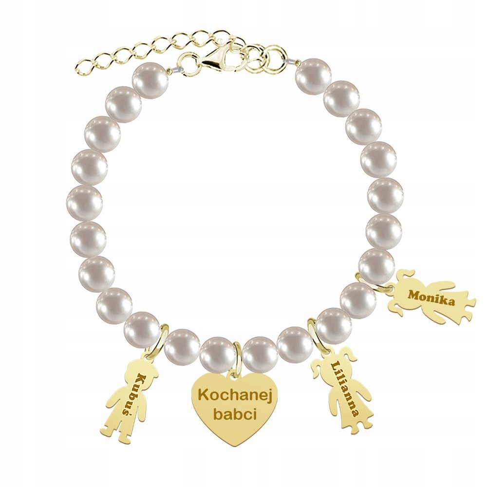Bransoletka Złota dla Mamy Imię Dziecka Perły Biżuteria 925 Grawer Życzenia