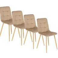 Krzesła - Zestaw 4x Krzesło Tapicerowane Welurowe Do Jadalni Beż FREDY - miniaturka - grafika 1