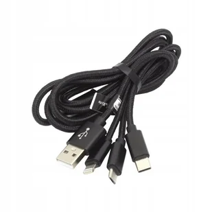 Kabel PC 3w1 Lightning Micro TYP C nylon 1m czarny Przewód do ładowania Telefonu do iphone typu C USBC Mikro - Kable USB - miniaturka - grafika 1