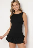 Kombinezony - Czarny Taliowany Kombinezon Ozdobiony Falbanką Semiriela - miniaturka - grafika 1