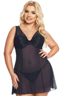 Majtki damskie - Granatowa koszulka babydoll plus size Berta, Kolor granatowy, Rozmiar XL, SoftLine Collection - Intymna - miniaturka - grafika 1
