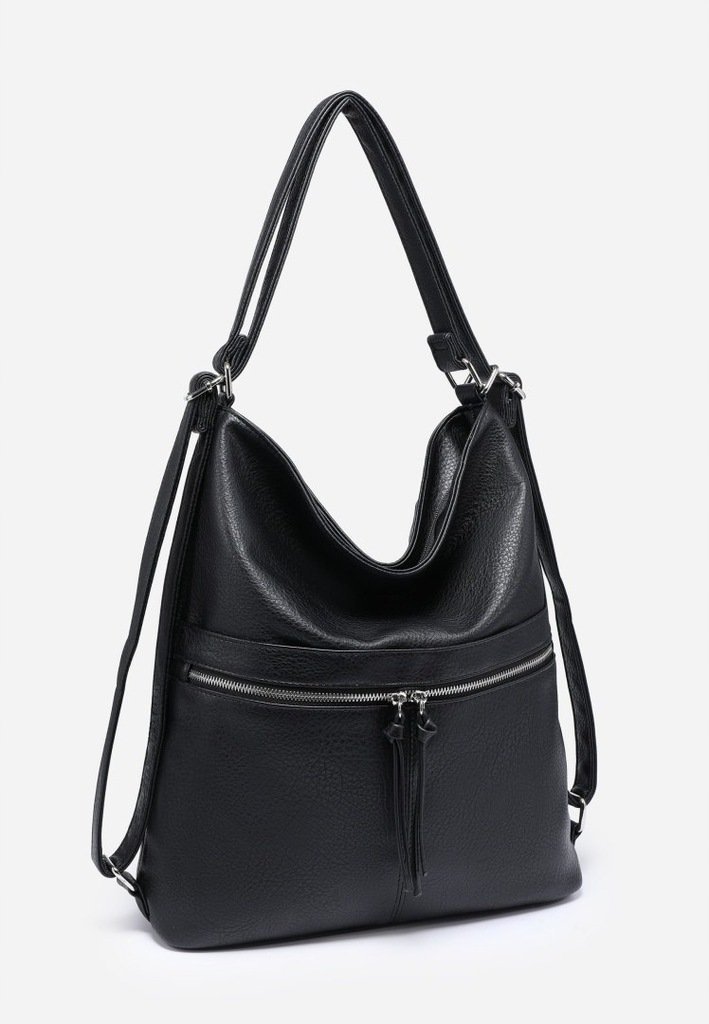 Stylowa Czarna Torebka Damska Worek Shopper 2w1 Plecak LUIGISANTO