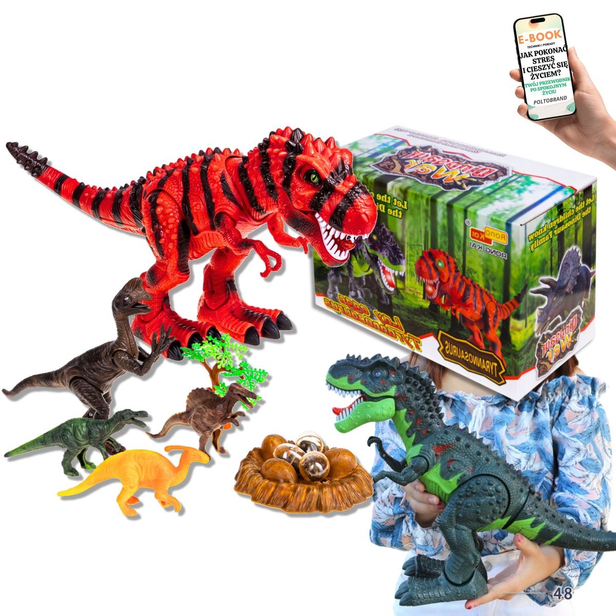 HIT PREZENT DLA DZIECKA – INTERAKTYWNY T-REX XXL Z JA JAMI STADO DINOZAURY DLA MAŁYCH FANÓW JURASSIC 4 5 6 7 8 latka + EBOOK-1