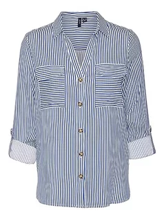 Bluzki damskie - VERO MODA Damska bluzka Vmbumpy L/S New WVN Ga Noos, Beaucoup Blue/Stripes: śnieżnobiałe, XL - grafika 1