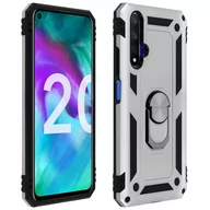 Etui i futerały do telefonów - Honor 20 / Huawei Nova 5T Etui Bi Material Sztywny miękki magnetyczny stojak na pierścionek Srebrny - miniaturka - grafika 1