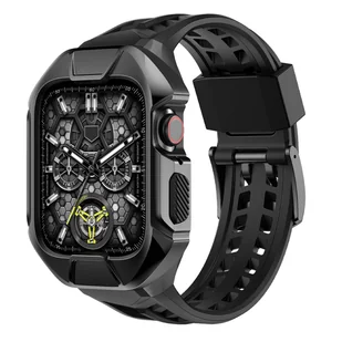 Kingxbar CYF136 2w1 pasek Apple Watch Ultra, SE, 8, 7, 6, 5, 4, 3, 2, 1 (49, 45, 44, 42  mm) z wbudowanym pancernym etui ze stali nierdzewnej czarny - Akcesoria do smartwatchy - miniaturka - grafika 1