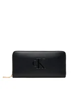Portfele - Calvin Klein Duży Portfel Damski Bold Ck Long Zip Around LV04F1077G Czarny - miniaturka - grafika 1