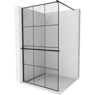 Ścianki i drzwi prysznicowe - Mexen Kioto+ ścianka prysznicowa z półką i relingiem 100 x 200 cm, transparent/czarny wzór 8 mm, czarna - miniaturka - grafika 1