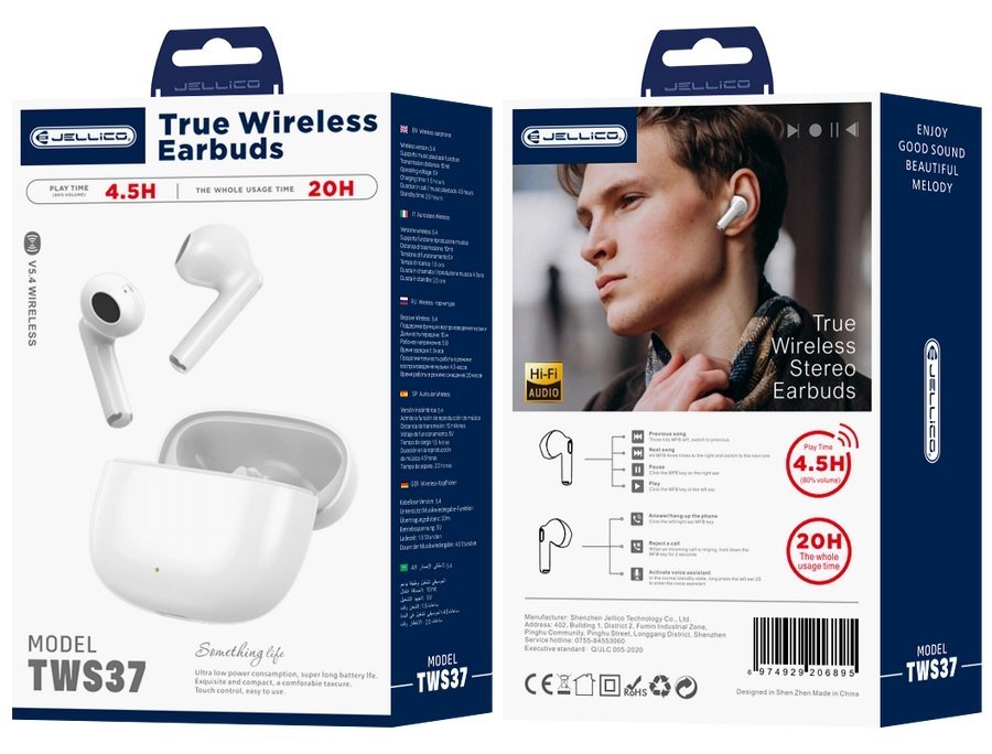 JELLICO słuchawki bezprzewodowe Bluetooth - TWS37 białe