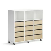 Meble do szkół i przedszkoli - Regał szkolny CASPER, 12 szuflad, 3 górne przegrody, biały, brzoza - miniaturka - grafika 1