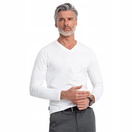 Koszulki męskie - Longsleeve męski 100% bawełna komfortowy biały Ombre V3 OM-LSBL-0108 M - miniaturka - grafika 1