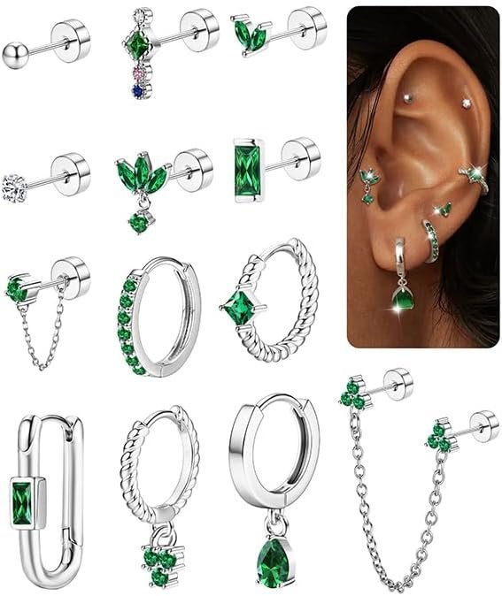 MILACOLATO Kolczyki sztyfty złote zestaw dla kobiet, kreolki, pozłacane 14 K, srebro do piercingu chrząstki, helix, 20 g, złota stal nierdzewna, mał..