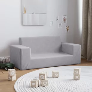 Lumarko 2-os. sofa dla dzieci, jasnoszara, miękki plusz - Sofy i kanapy - miniaturka - grafika 1