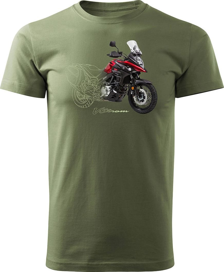 Topslang Koszulka z motocyklem na motor Suzuki V-strom Vstrom DL 650 XT męska khaki REGULAR M