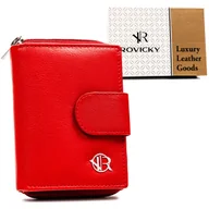 Portfele - Damski portfel skórzany Rovicky mały na zatrzask pojemna portmonetka z ochroną RFID, czerwony - miniaturka - grafika 1