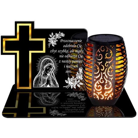 ZNICZ SOLARNY LED WIECZNY PODSTAWKA NA CMENTARZ GRÓB Krzyż EFEKT PŁOMIENIA