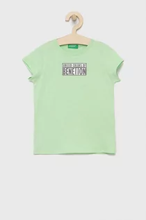 Koszulki dla dziewczynek - Benetton United Colors of t-shirt bawełniany dziecięcy kolor zielony - grafika 1