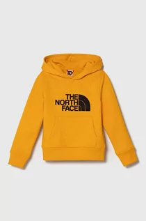 Bluzy dla dziewczynek - The North Face bluza dziecięca kolor żółty z kapturem z nadrukiem - grafika 1