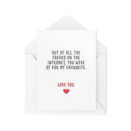 Kartki okolicznościowe i zaproszenia - Tongue in Peach Śmieszne kartki walentynkowe dla żony lub męża, karta urodzinowa, ulubiony dziwak z Internetu, żart komedia mąż chłopak CBH443 - miniaturka - grafika 1