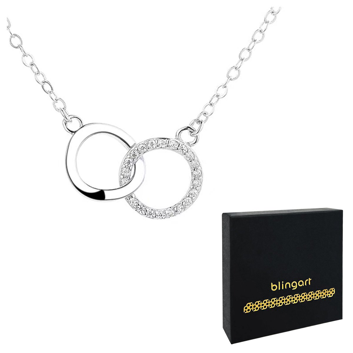 Naszyjnik srebrny damski rodowany CYRKONIE kostka