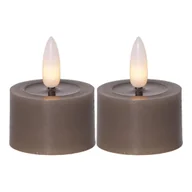Świece - Zestaw 2x świeca LED woskowa tealight FLAMME FLOW brązowo-szara - miniaturka - grafika 1
