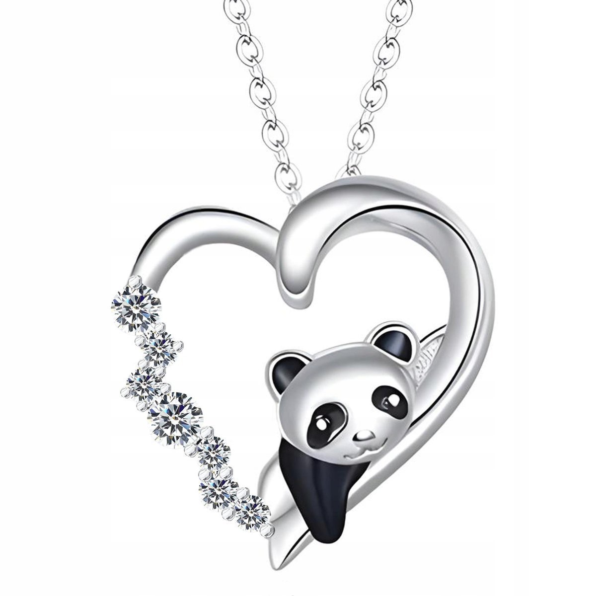 Naszyjnik Srebrny Serduszko Panda z Cyrkoniami Serce Panda SREBRO 925