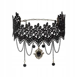CHOKER Koronkowy Haft Czarny NASZYJNIK Gothic CH03 - Naszyjniki - miniaturka - grafika 1