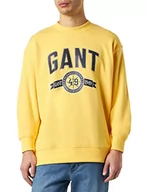 Bluzy męskie - GANT Męska bluza C-Neck Retro Crest, ciepła żółta, standardowa, ciepła żółta., L - miniaturka - grafika 1