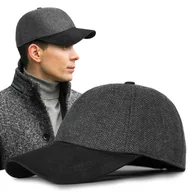 Czapki i chusty sportowe męskie - Czapka Zimowa z Daszkiem 50% Wełny Elegancka Jodełka Ocieplana Pako Jeans - miniaturka - grafika 1