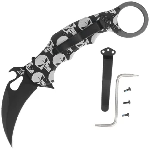 Nóż składany Fox The Skull Karambit Black Aluminium, Black N690Co (FX-599 ALB-5) - Noże - miniaturka - grafika 1