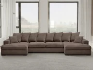 Narożniki - Sofa w kształcie U GABON narożnik z funkcją spania tkanina Zoom brązowy - miniaturka - grafika 1