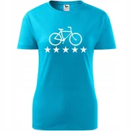Koszulki i topy damskie - Damska Koszulka z Nadrukiem Rowerowa Rower Super Prezent dla Rowerzystki turkusowy XXL - miniaturka - grafika 1