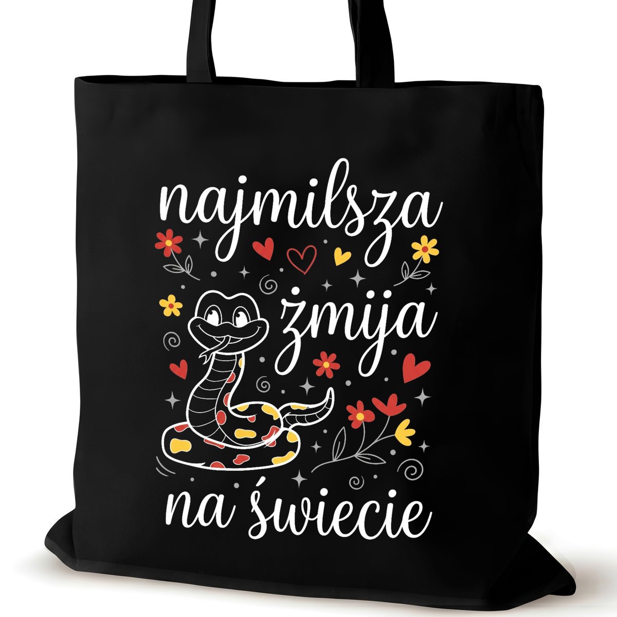 Torba bawełniana czarna dla VIRAL na ramię zakupowa napisem prezent