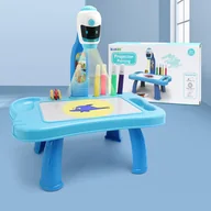 Zabawy w naśladowanie dorosłych - ZESTAW 2W1 MINI PROJEKTOR ROBOT STOLIK AKCESORIA NIEBIESKI - miniaturka - grafika 1