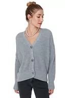 Swetry damskie - Trendyol Damski regularny kardigan z dzianiny z dekoltem w serek, Szary, L - miniaturka - grafika 1