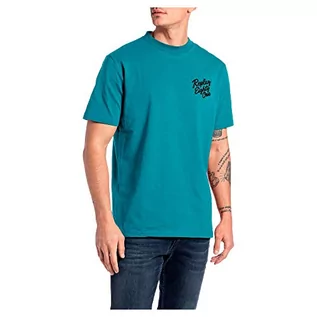 Koszulki męskie - Replay T-shirt męski, 696 Teal Blue, XS - grafika 1