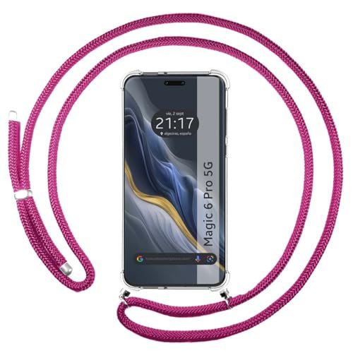 Przezroczyste etui na telefon Huawei Honor Magic 6 Pro 5G ze smyczą różowa fuksja
