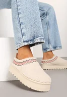 Śniegowce damskie - Beżowe Śniegowce na Grubej Podeszwie Ozdobione Haftem Zinnalora - miniaturka - grafika 1