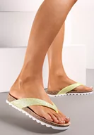 Klapki i japonki damskie - Żółte Płaskie Japonki Zdobione Brokatem Sandima - miniaturka - grafika 1