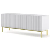 Szafki RTV - Biała szafka rtv z lamelami w stylu glamour S7-M24 - miniaturka - grafika 1