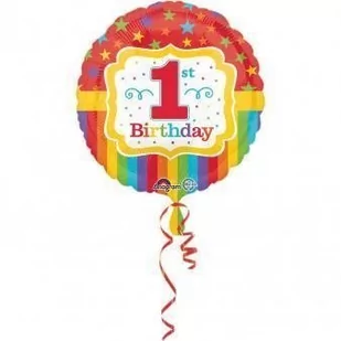 Balon Foliowy Roczek Gwiazdki Paski 43 Cm - Baby shower i roczek - miniaturka - grafika 1