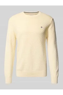 Sweter z dzianiny z okrągłym dekoltem i wyhaftowanym logo - Gant - Swetry męskie - miniaturka - grafika 1