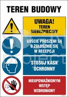 Tablice BHP - TD Systems OI011 - Teren budowy, Uwaga! teren niebezpieczny, Goście proszeni są o zgłoszenie sie w recepcji, Stosuj kas - miniaturka - grafika 1