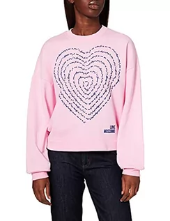 Bluzy damskie - Love Moschino Damska bluza z okrągłym dekoltem z długimi rękawami skrzydłowymi i obszyciem w romby, różowy, 64 - grafika 1