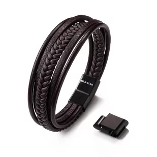 SERASAR, Męska Bransoletka z Prawdziwej Skóry "Braid", Brązowy, 21cm - Bransolety męskie - miniaturka - grafika 1